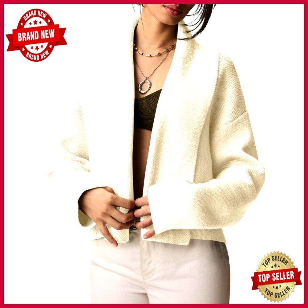 Cropped Cardigan Open Front Shawl Long Sleeve Sweater Jacket Small